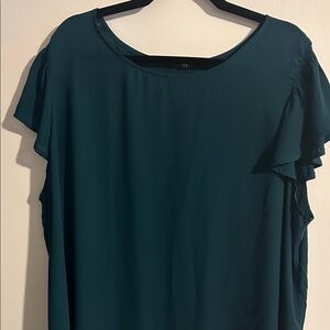 Womens Dark Green Flutter Sleeve Blouse